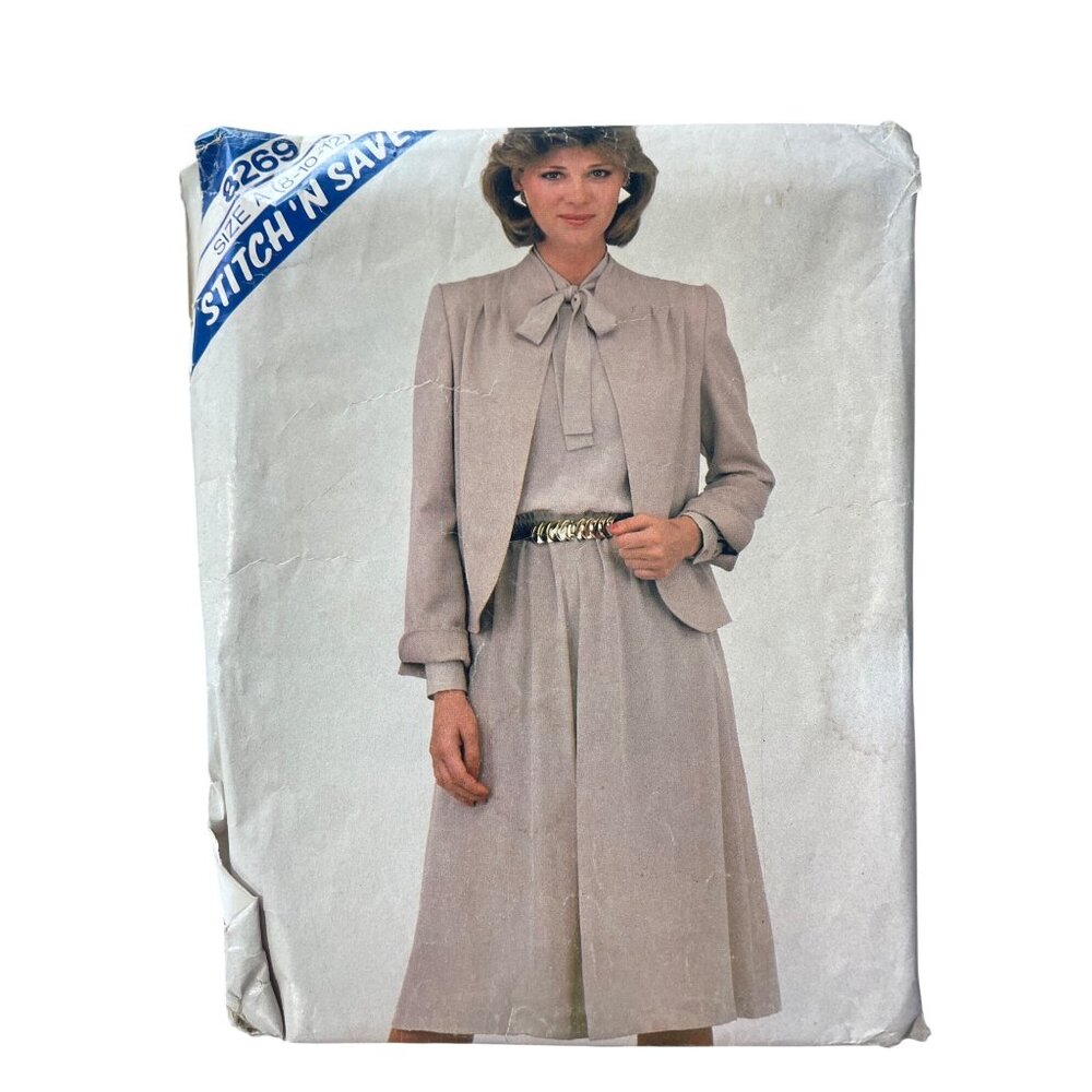 80s McCalls 8269 Misses Jacket & Dress Sewing Pattern Size A 8-10-12 Vintage CUT